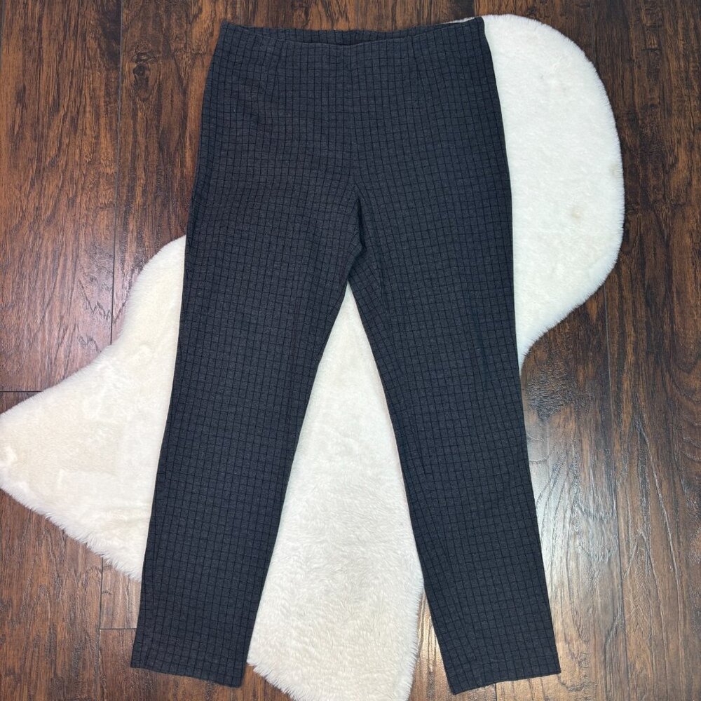J. Jill Ponte Knit Pants Large Gray Black Plaid Elastic Waist Pull-On Stretch